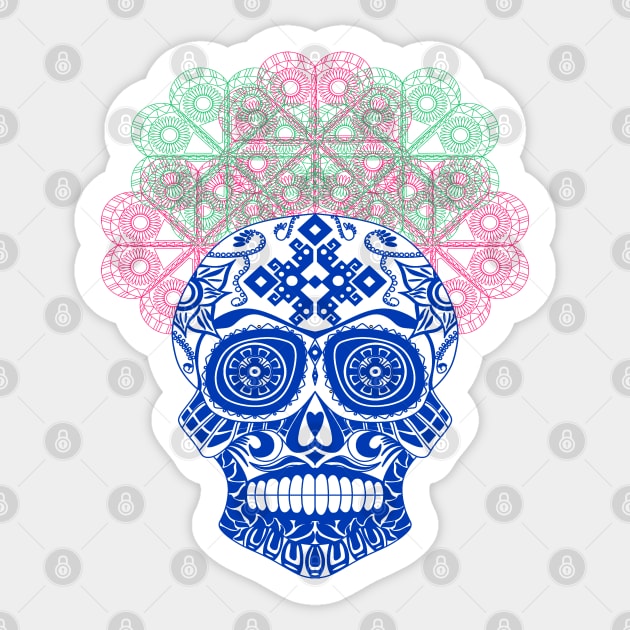 blue skull calavera ecopop pattern Sticker by jorge_lebeau